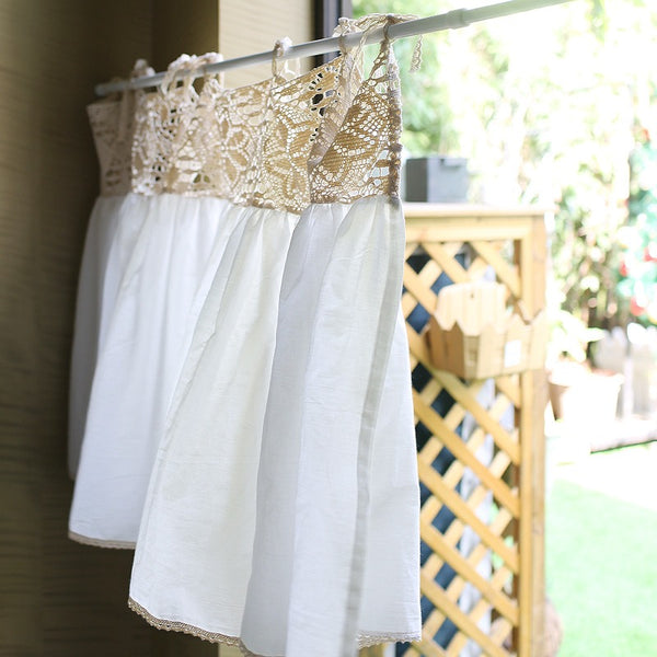 Beige Lace Splice Cabinet Curtain