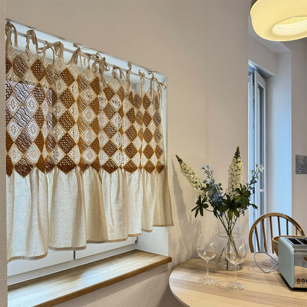 Diamond Crochet & Linen Cabinet Curtain