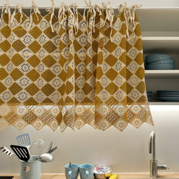 Mustard Diamond Lace Cabinet Curtain