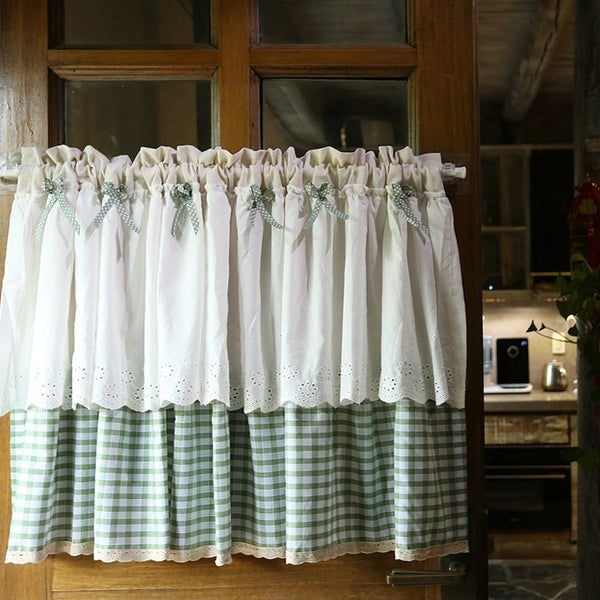 Lace & Green Check Cabinet Curtain
