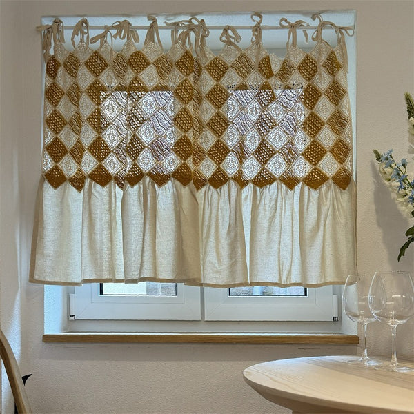 Diamond Crochet & Linen Cabinet Curtain