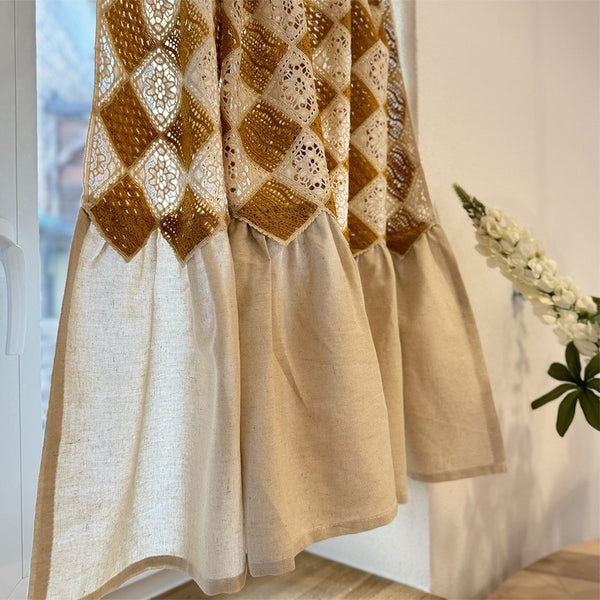 Diamond Crochet & Linen Cabinet Curtain