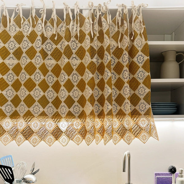 Mustard Diamond Lace Cabinet Curtain