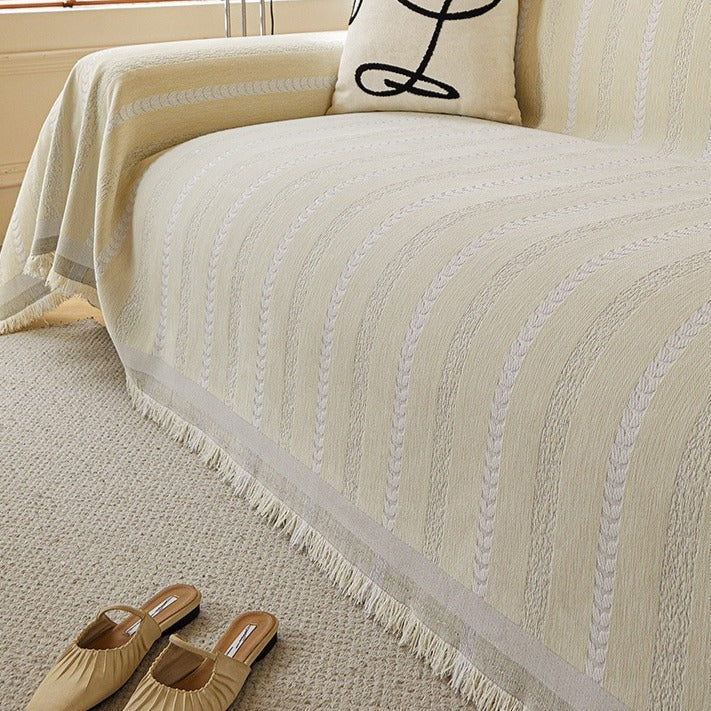 Cozy Vanilla Ribbon Sofa Cover
