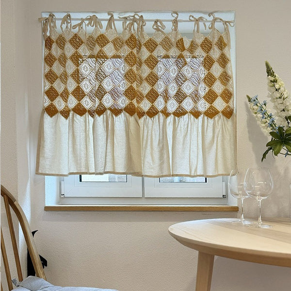 Diamond Crochet & Linen Cabinet Curtain