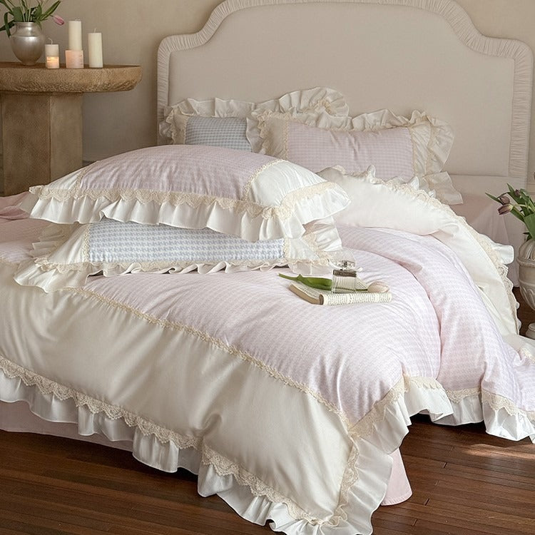 Houndstooth & Sweet Ruffle Bedding Set