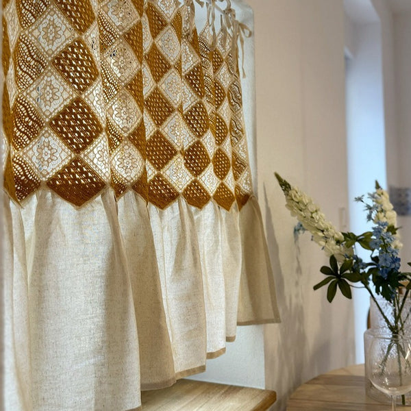 Diamond Crochet & Linen Cabinet Curtain