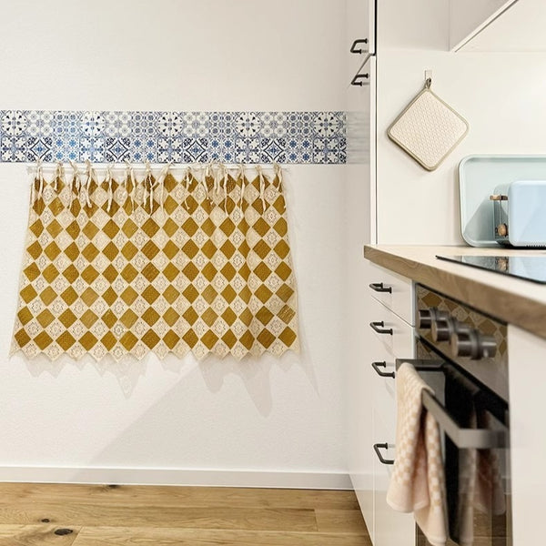 Mustard Diamond Lace Cabinet Curtain