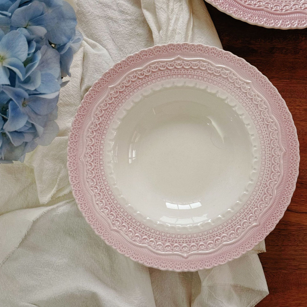 Pink Lace-Edge Ceramic Plate