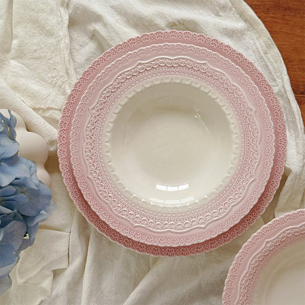 Pink Lace-Edge Ceramic Plate