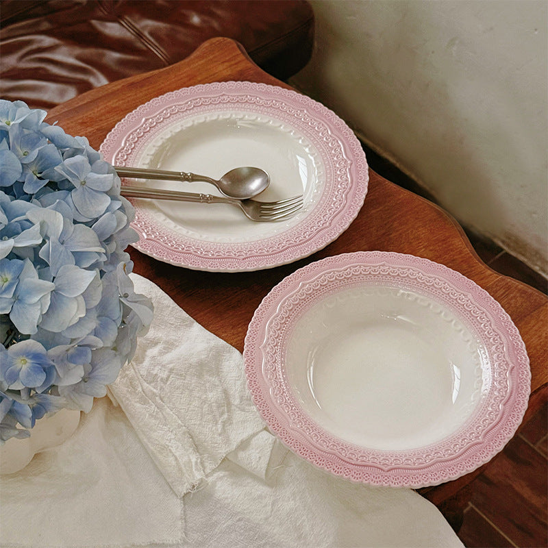 Pink Lace-Edge Ceramic Plate
