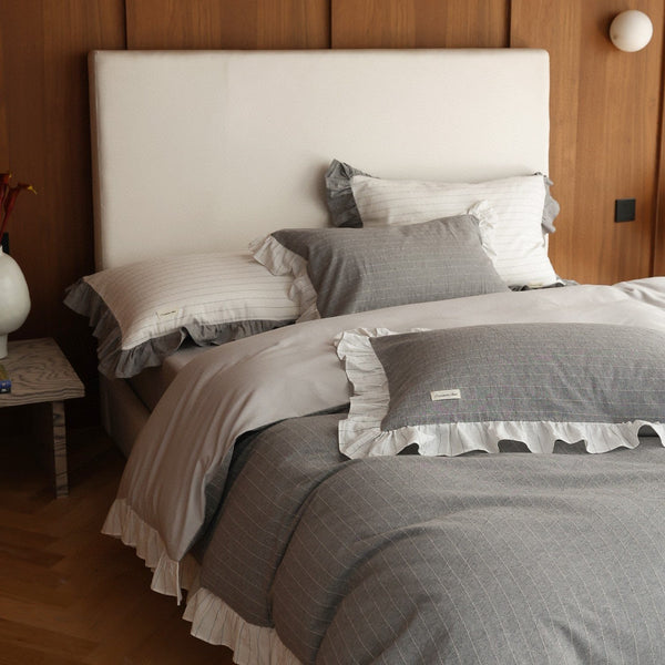 Soft Gray Ruffled Bedding Set