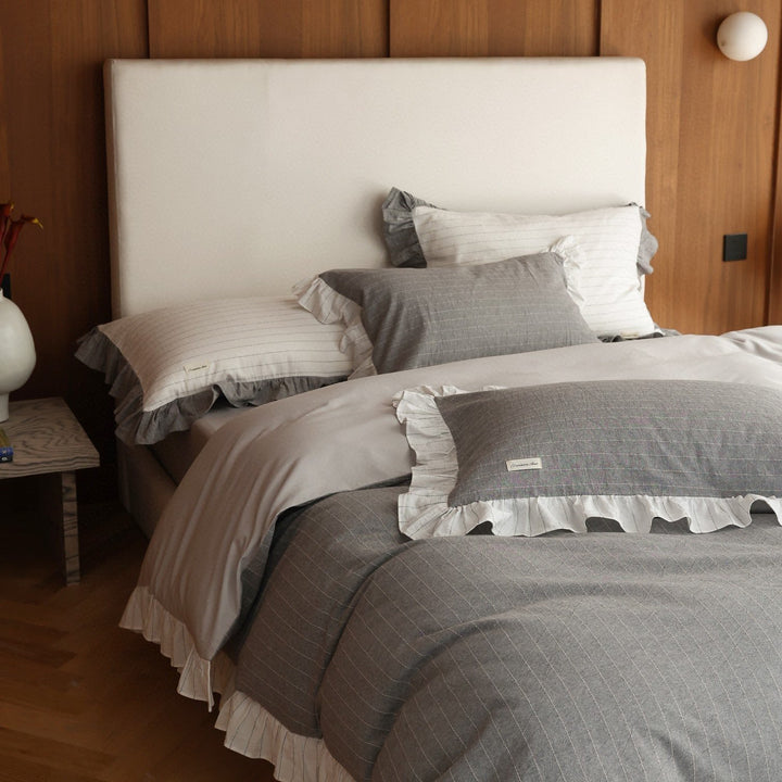 Soft Gray Ruffled Bedding Set