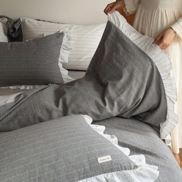 Soft Gray Ruffled Bedding Set