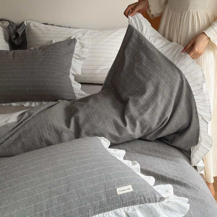 Soft Gray Ruffled Bedding Set