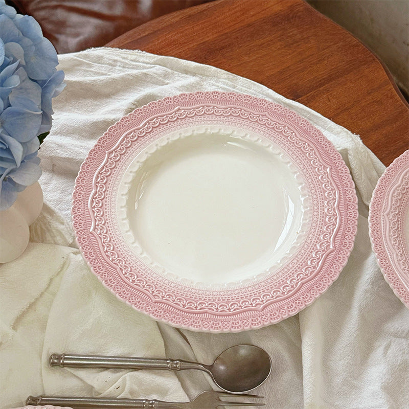 Pink Lace-Edge Ceramic Plate