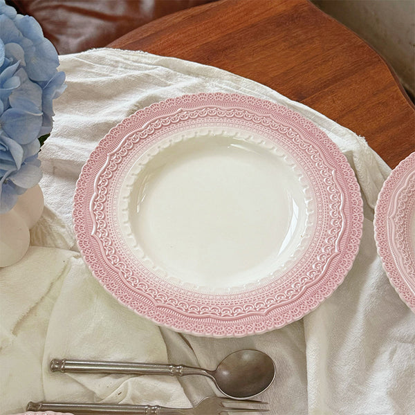 Pink Lace-Edge Ceramic Plate
