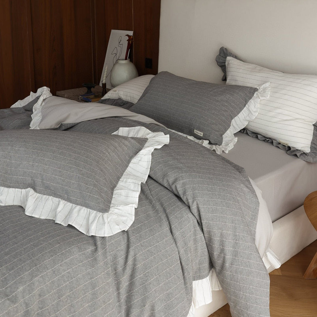 Soft Gray Ruffled Bedding Set