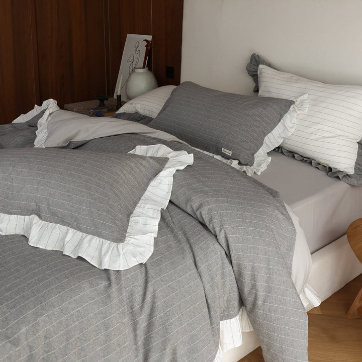 Soft Gray Ruffled Bedding Set