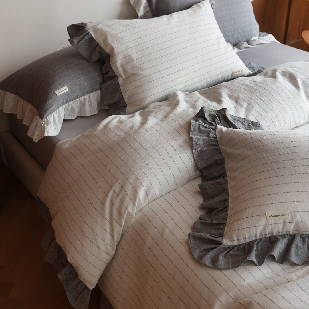 Soft Gray Ruffled Bedding Set