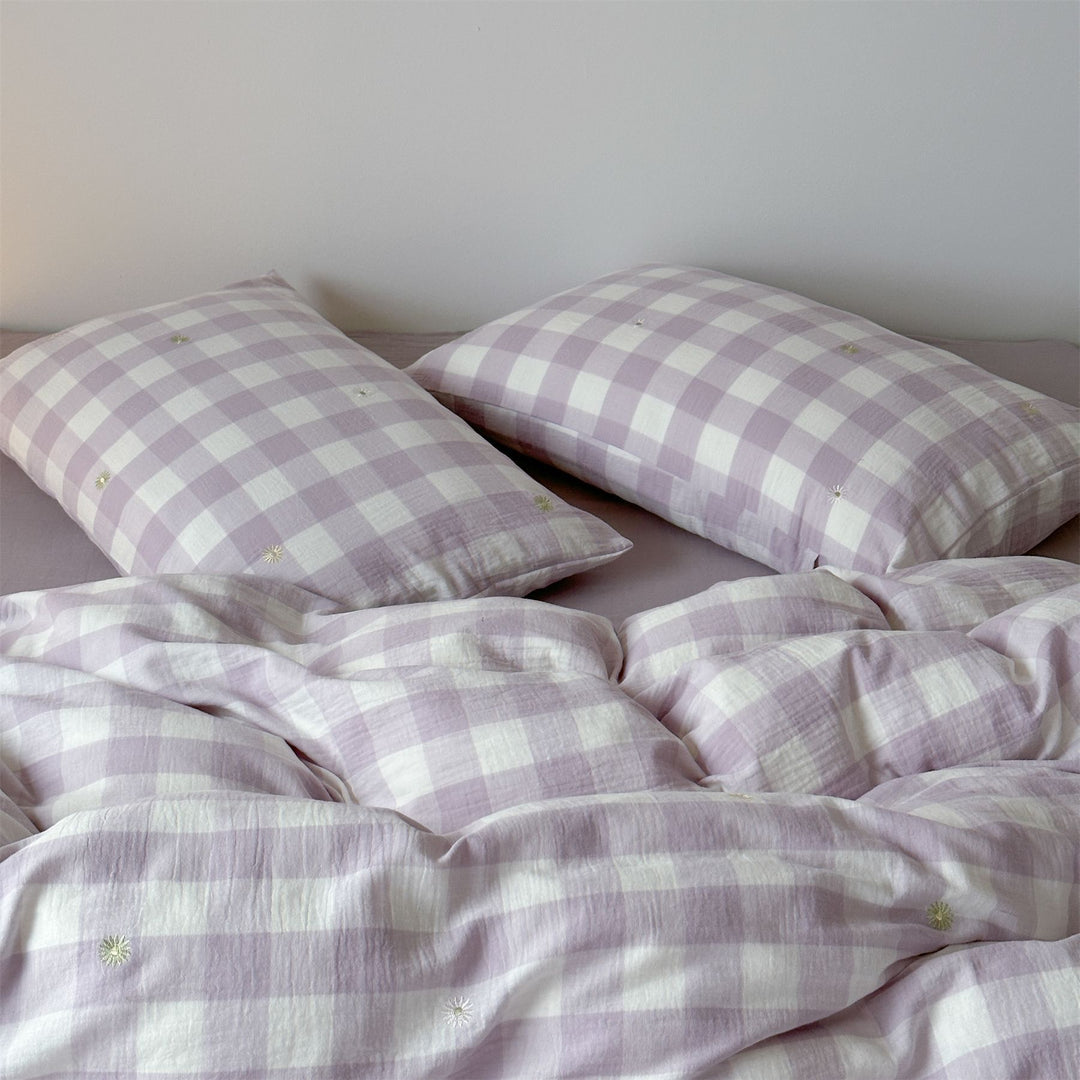 Purple Checkered Bedding Set