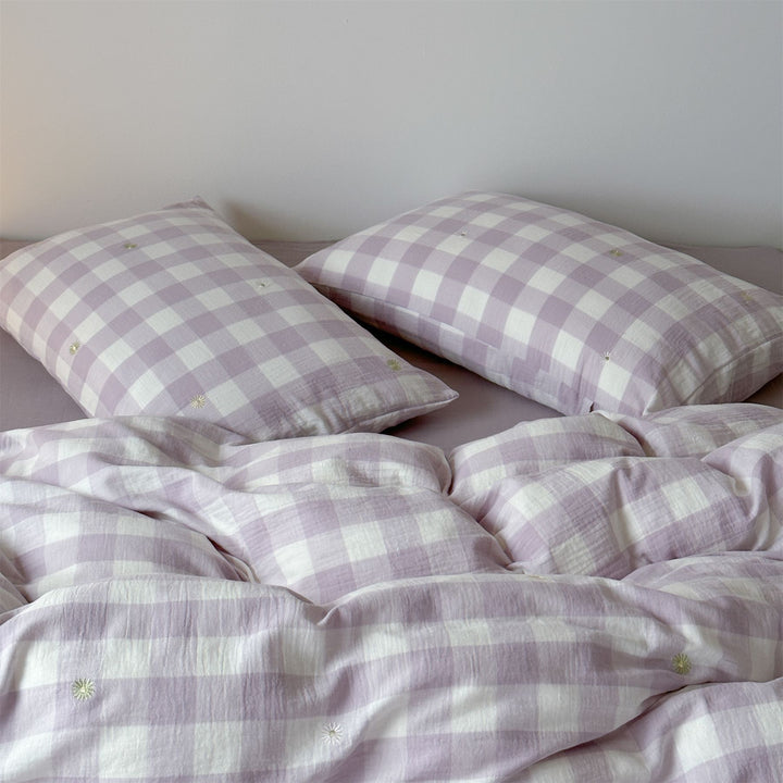 Purple Checkered Bedding Set