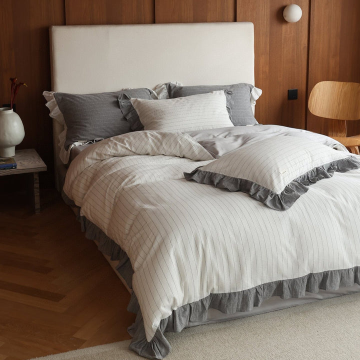 Soft Gray Ruffled Bedding Set