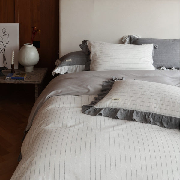 Soft Gray Ruffled Bedding Set