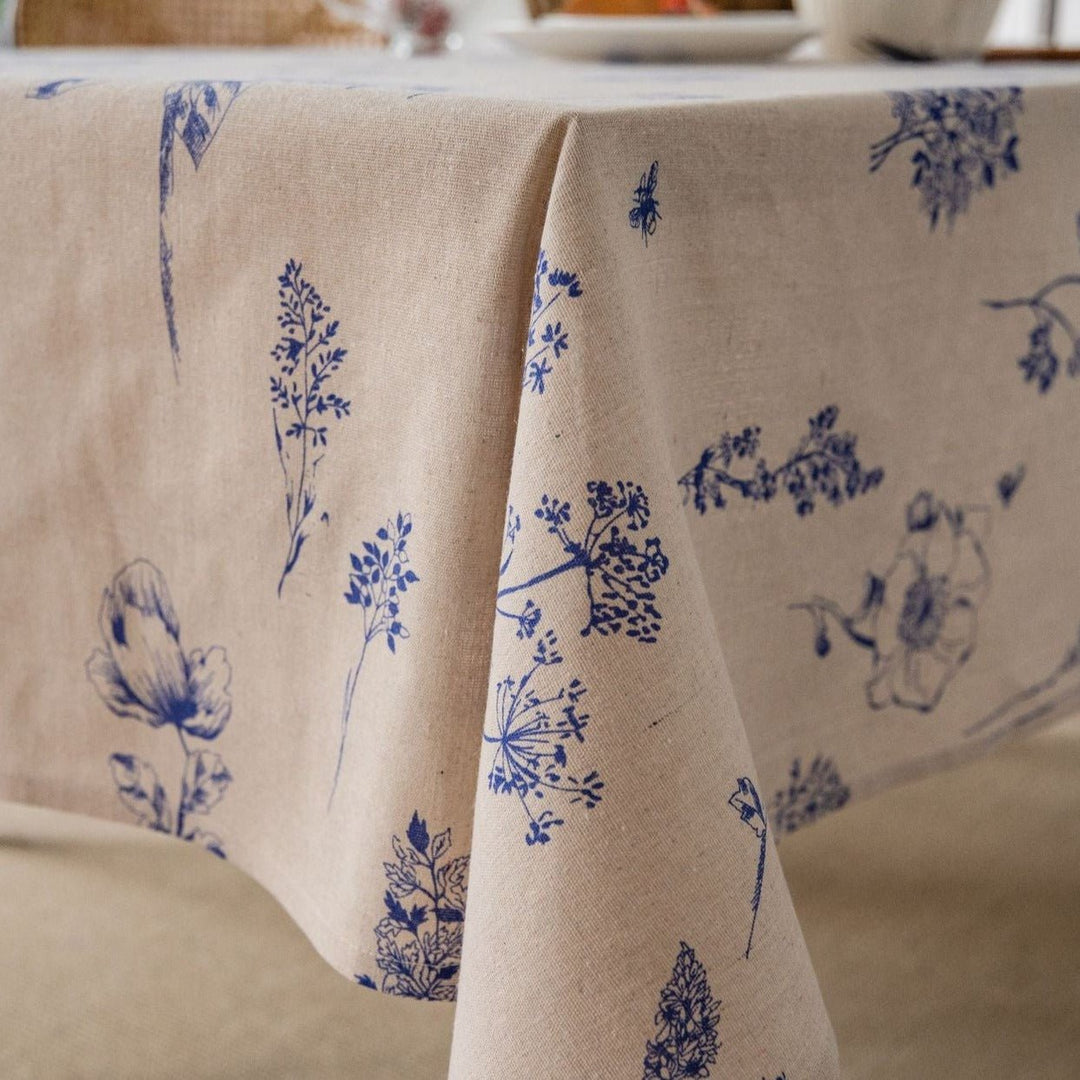 Blue Ink Flower Table Cloth - Table Cloth - Delicors