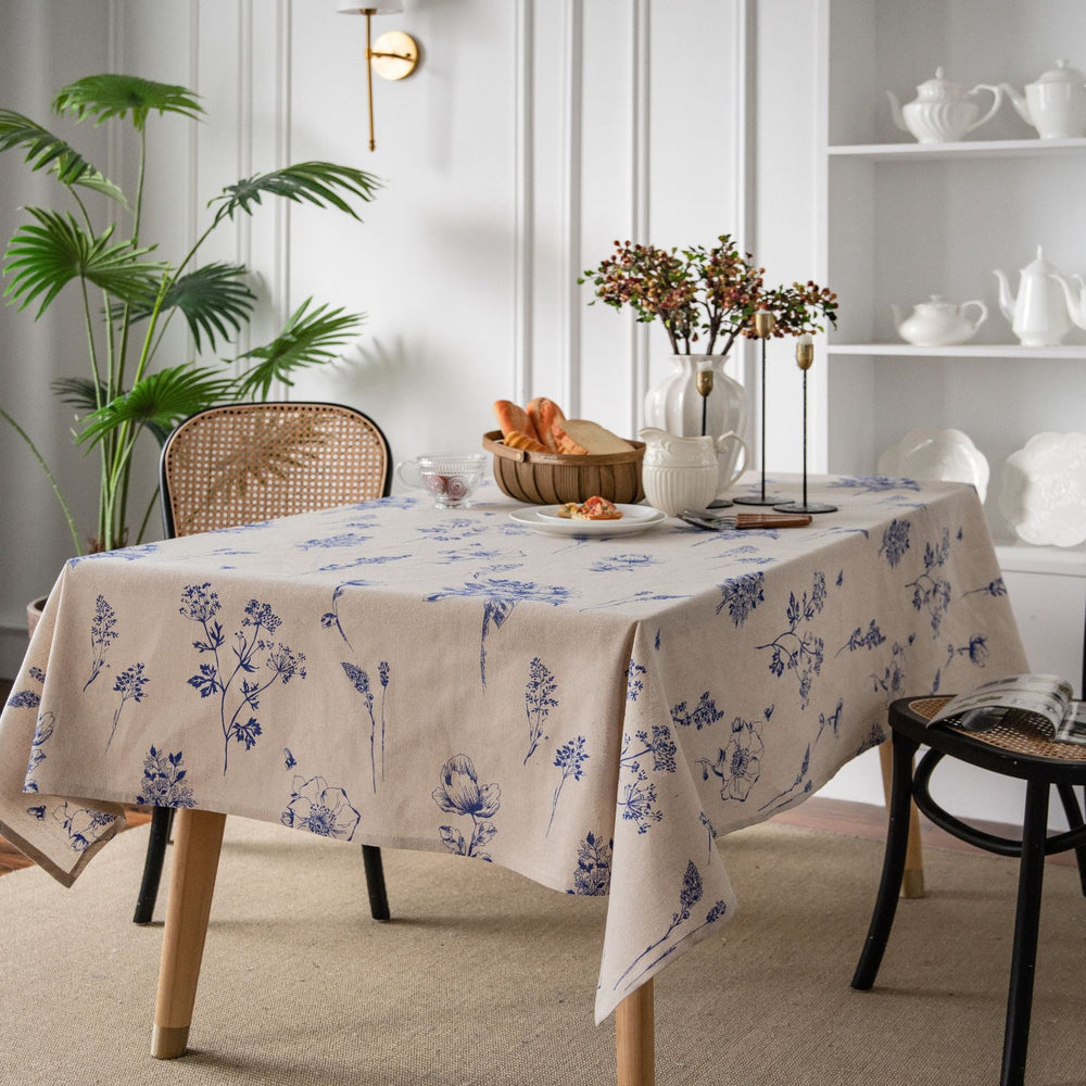 Blue Ink Flower Table Cloth - Table Cloth - Delicors