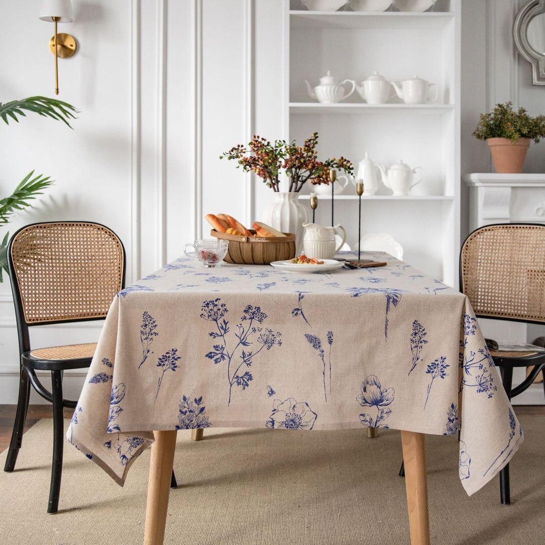 Blue Ink Flower Table Cloth - Table Cloth - Delicors