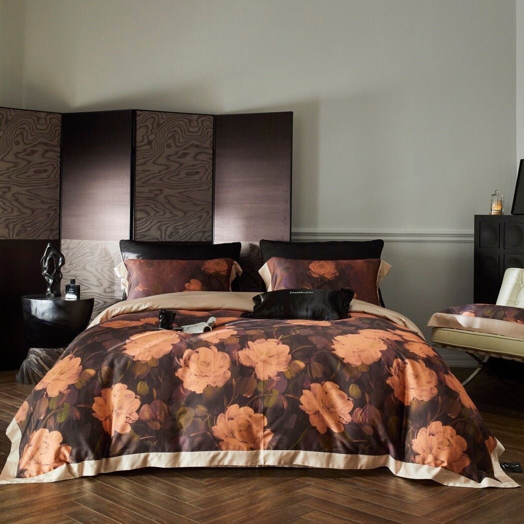 Burnt Orange Floral Bedding Set - Bedding - Delicors