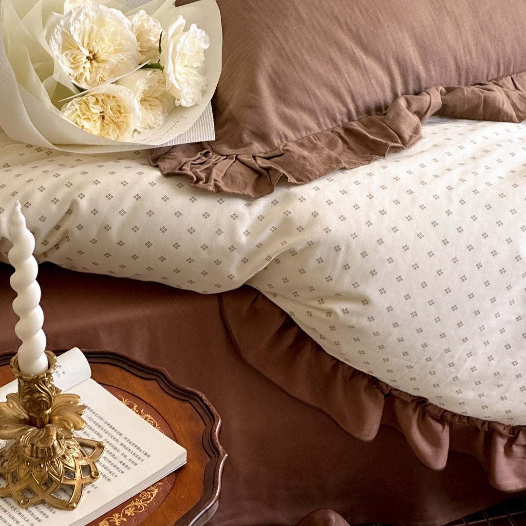 Coffee Snow Ruffle Bedding Set - Bedding - Delicors