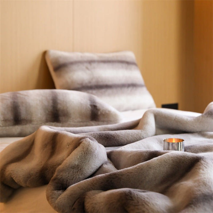 Coffee Stripe Blanket and Cushion -Throw- Delicors
