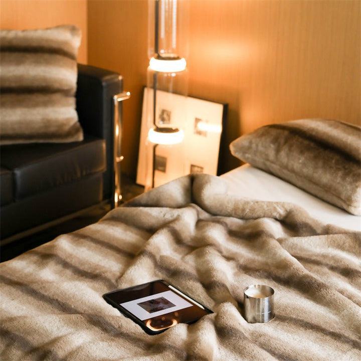 Coffee Stripe Blanket and Cushion -Throw- Delicors
