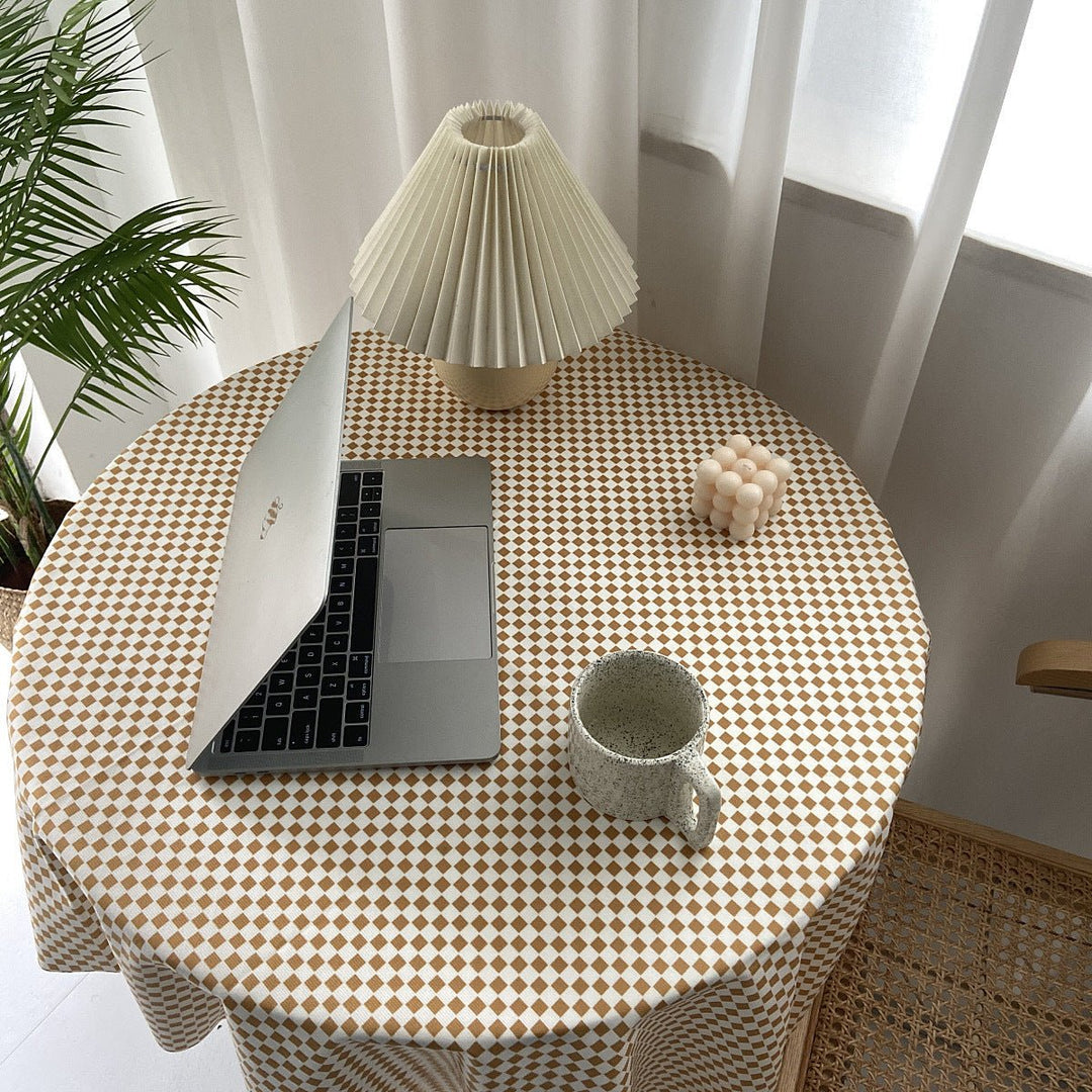 Mustard Checkerboard Table Cloth - Table Cloth - Delicors