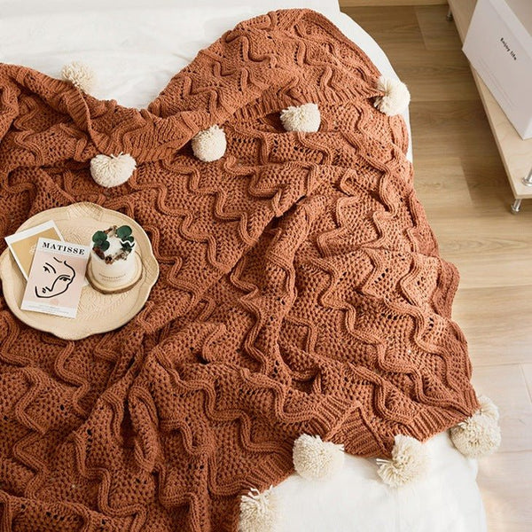 Pom Pom Weave Blanket -Throw- Delicors