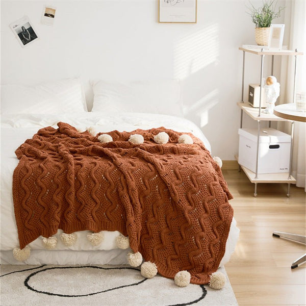 Pom Pom Weave Blanket -Throw- Delicors