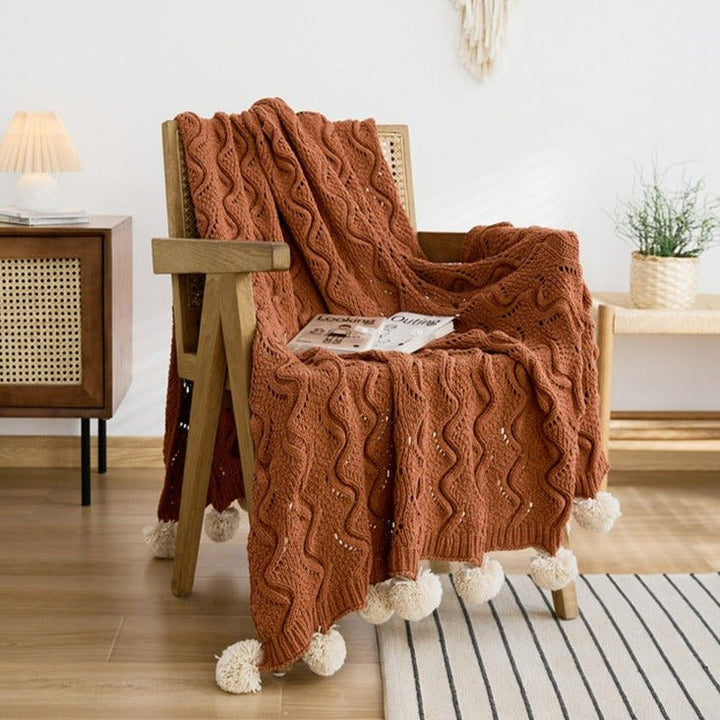 Pom Pom Weave Blanket -Throw- Delicors
