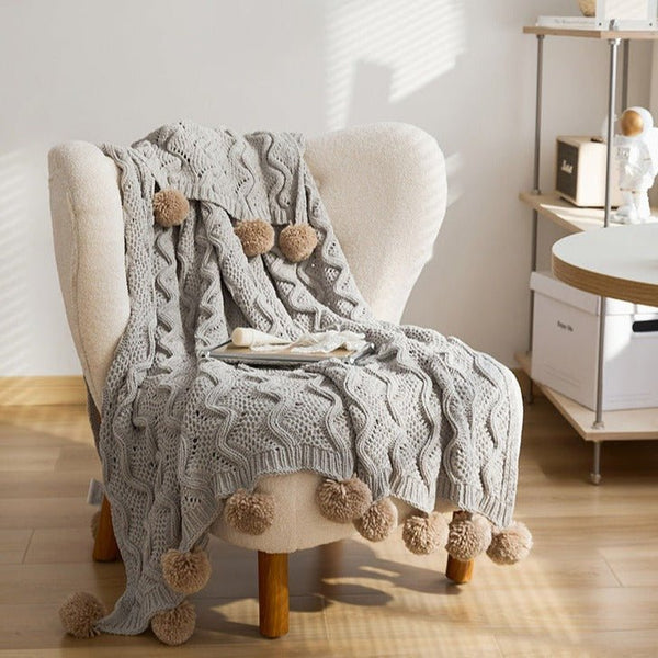 Pom Pom Weave Blanket -Throw- Delicors