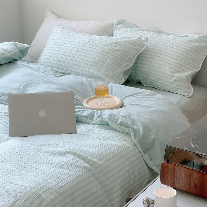 Tranquil Tones Fresh Pastel Stripe Bed Linens - Bedding - Delicors
