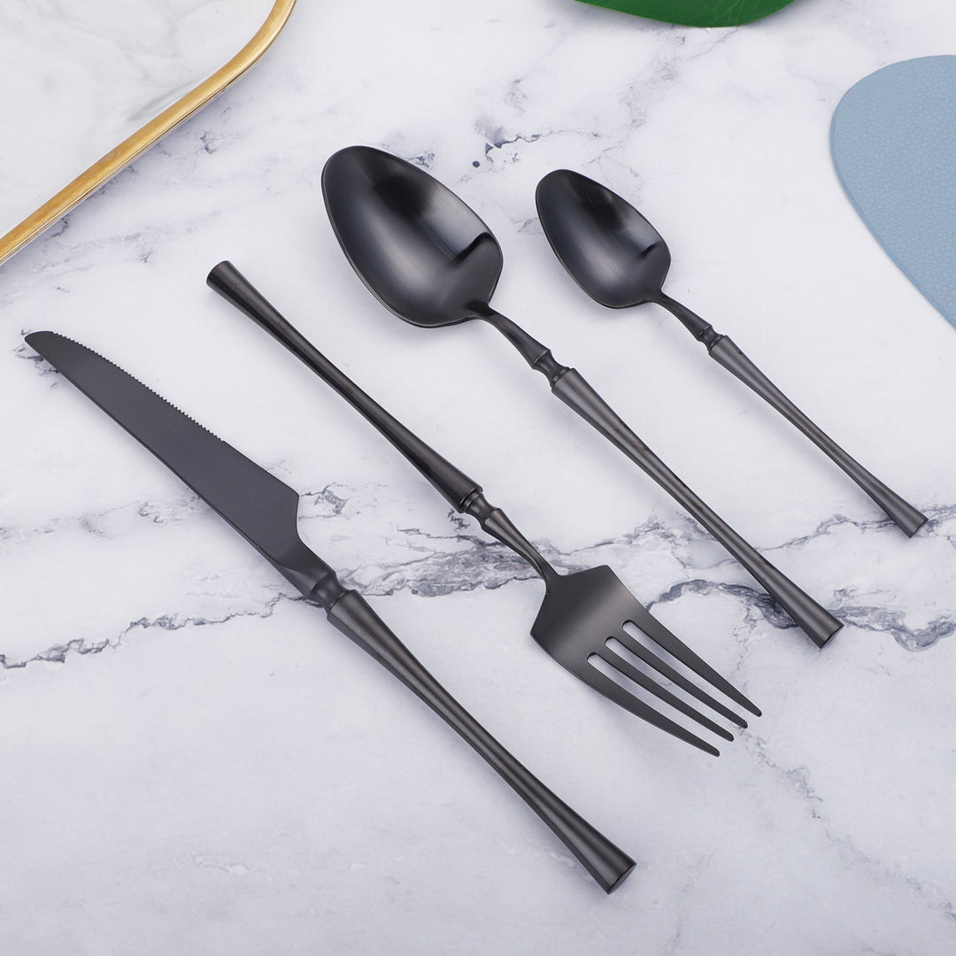 Black Round Roman Pillar Cutlery Set -Cutlery- Delicors