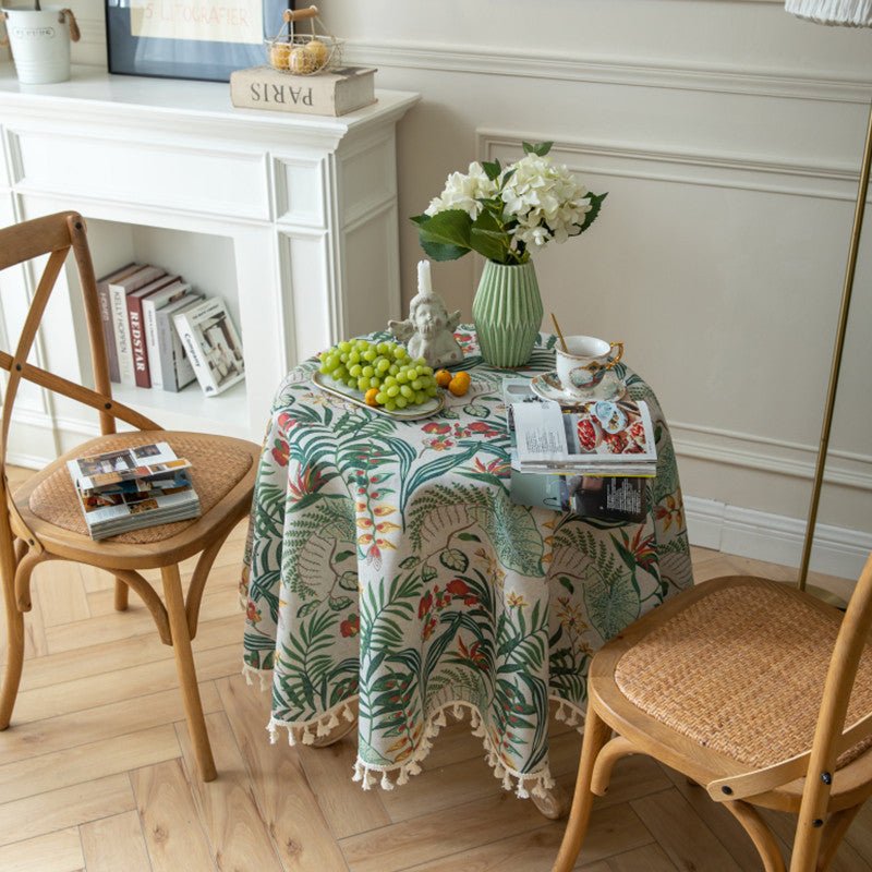 Carousel Floral Striped Tassel Table Cloth Collection -Table Cloth- Delicors