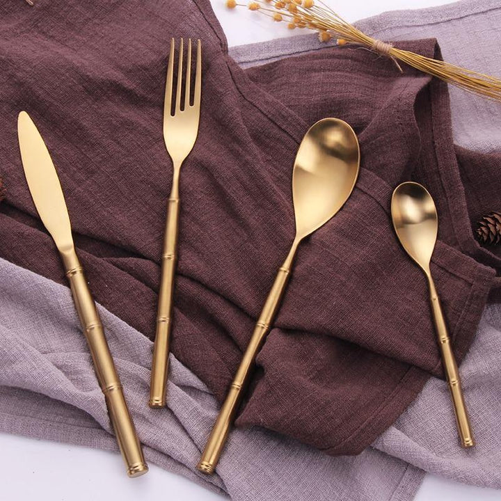 Gold Bamboo Node Stainless Steel Cutlery Set -- Delicors
