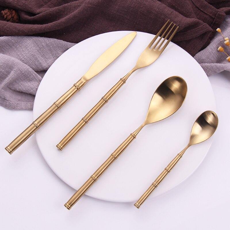 Gold Bamboo Node Stainless Steel Cutlery Set -- Delicors