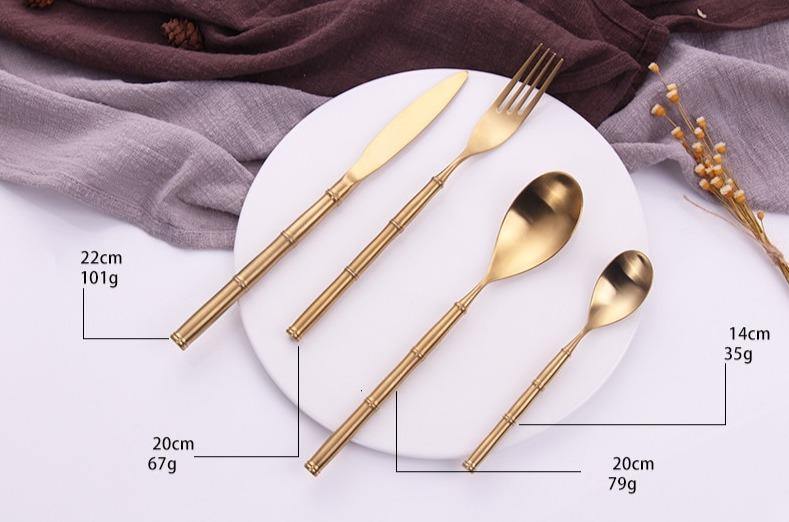 Gold Bamboo Node Stainless Steel Cutlery Set -- Delicors