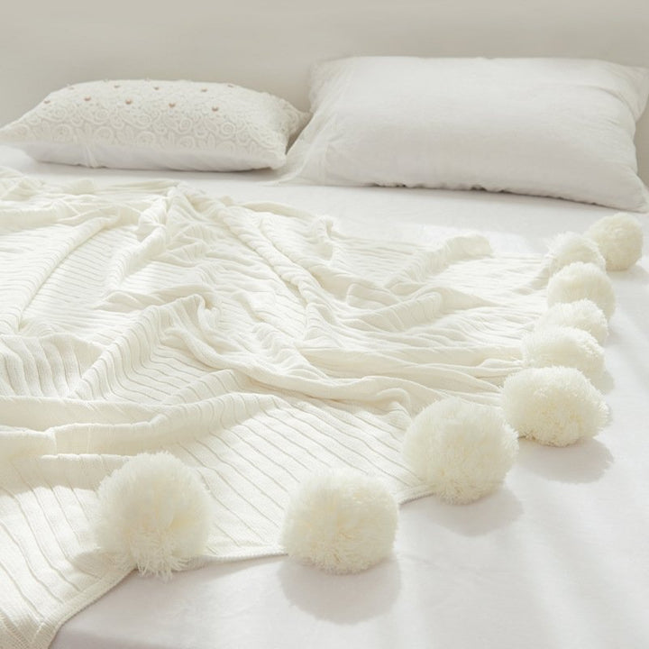 Pastel Ribbed Pom Pom Blanket -- Delicors