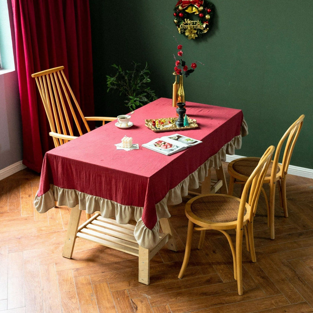 Royal Red Frill Table Cloth -- Delicors