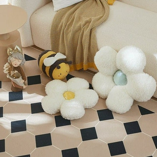 Springtime Flower and Bee Boucle Cushion Collection -- Delicors