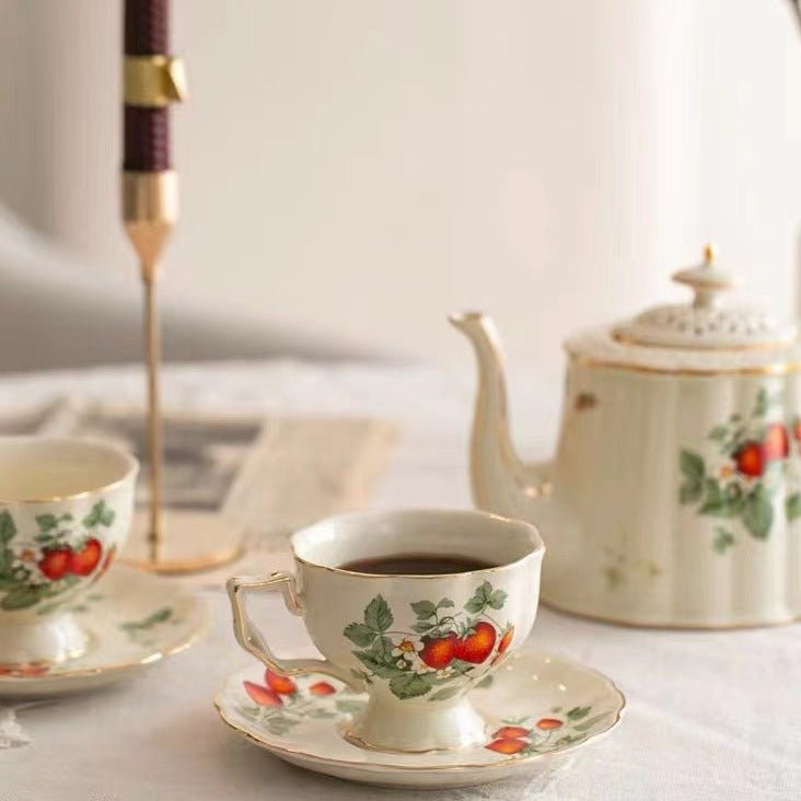 Strawberries Tea Cup & Pot -Dinnerware- Delicors